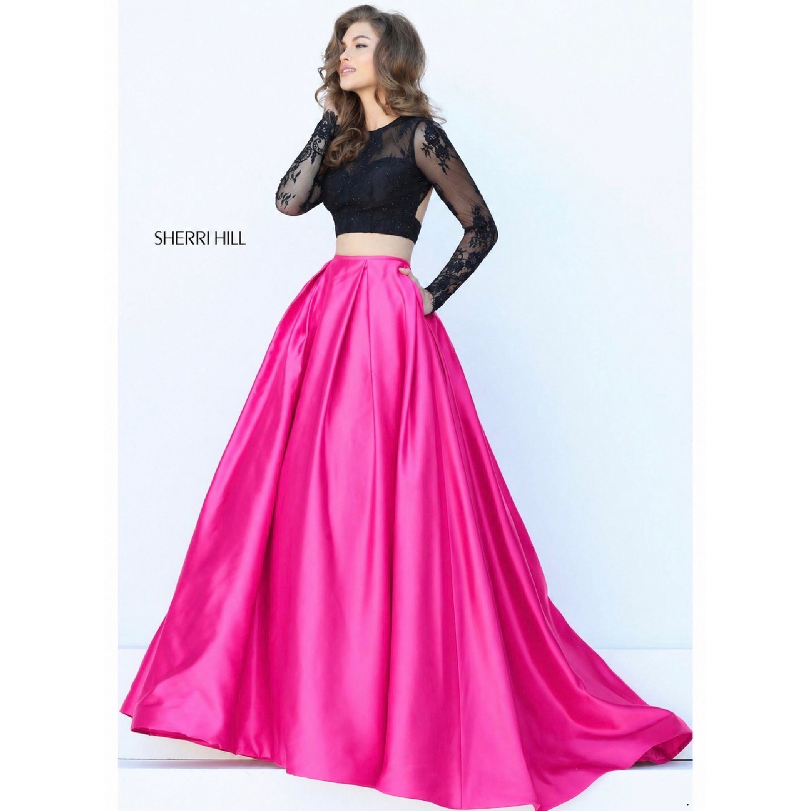Nwt Sherri Hill 50357 Black Fuchsia Two Piece Ball Gown Size 2 Prom Formal Dress